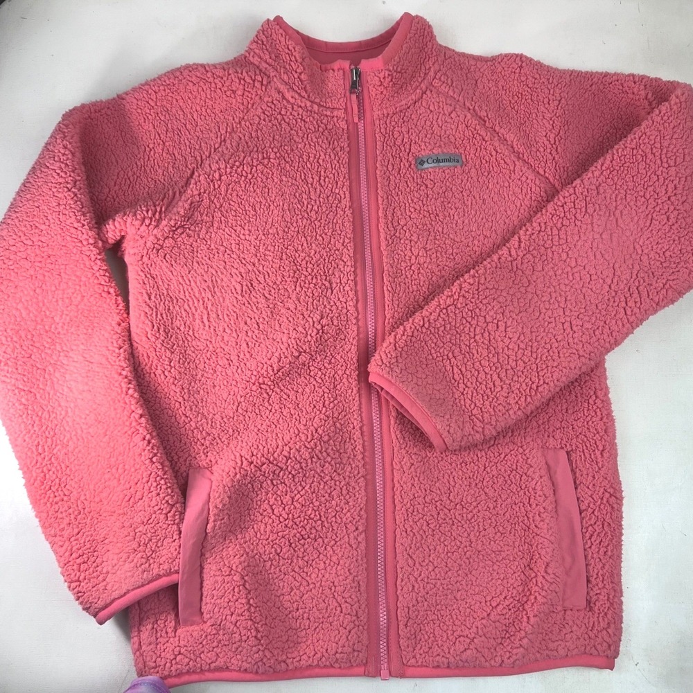 Columbia Coral Pink Fuzzy Fleece Jacket XL Full‎ Zip Girls Outdoor, Cozy READ